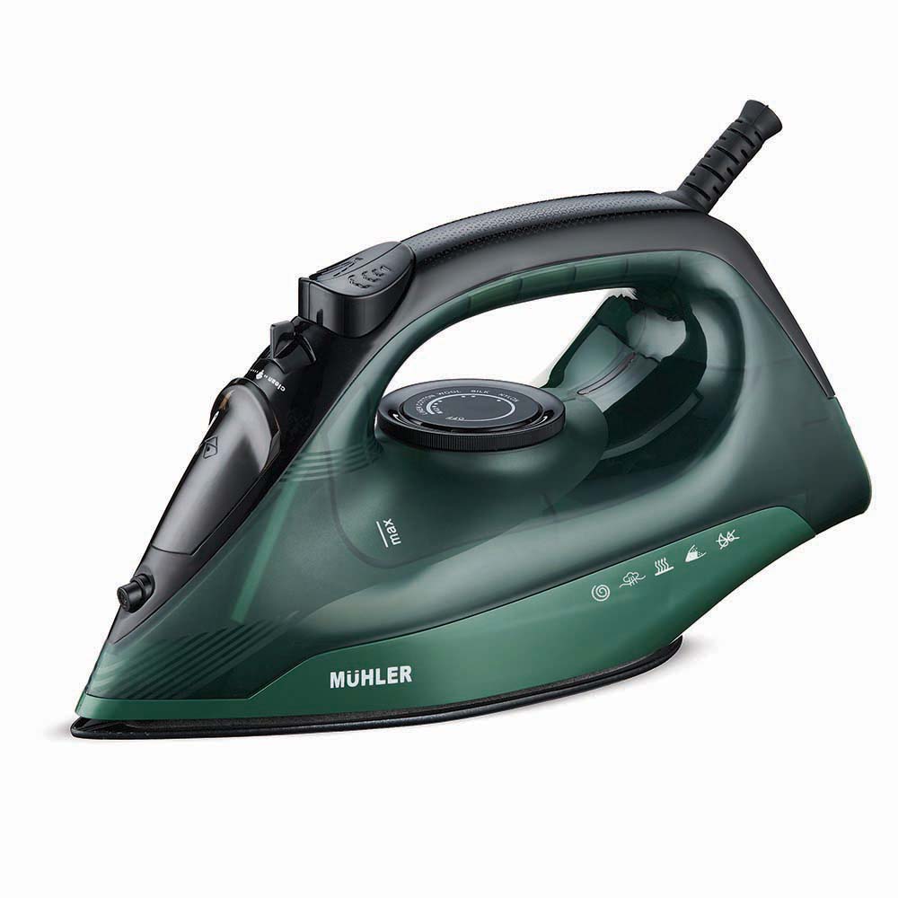 Парна ютия Muhler SI-2520C, 2400W, 350мл резервоар, Kерамично покритие, Регулатор на температурата, Зелен — оферта от potrebno.bg