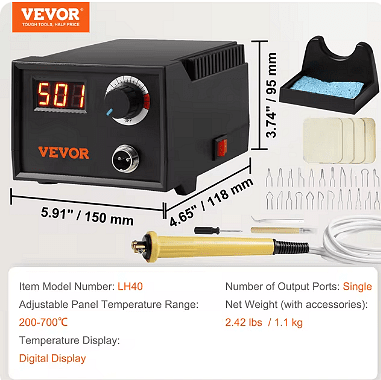 Пирограф - станция за пирографиране с 23 телени накрайника, регулируема температура 200~700°C, 1 държач VEVOR LH40 — оферта от mitevbg.com