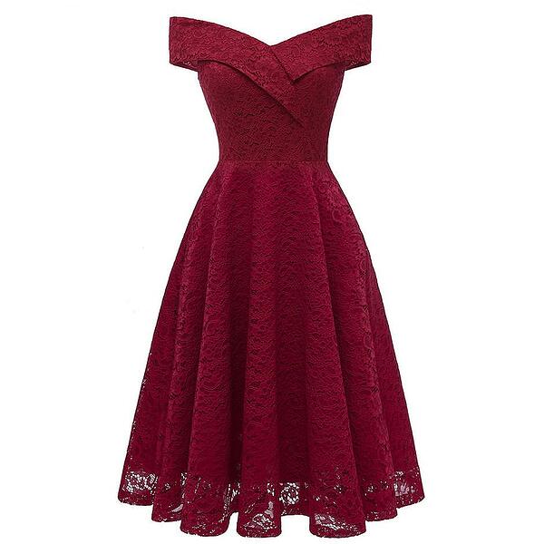 Стилна дамска дантелена рокля с паднали ръкави, бордо — оферта от mitevbg.com