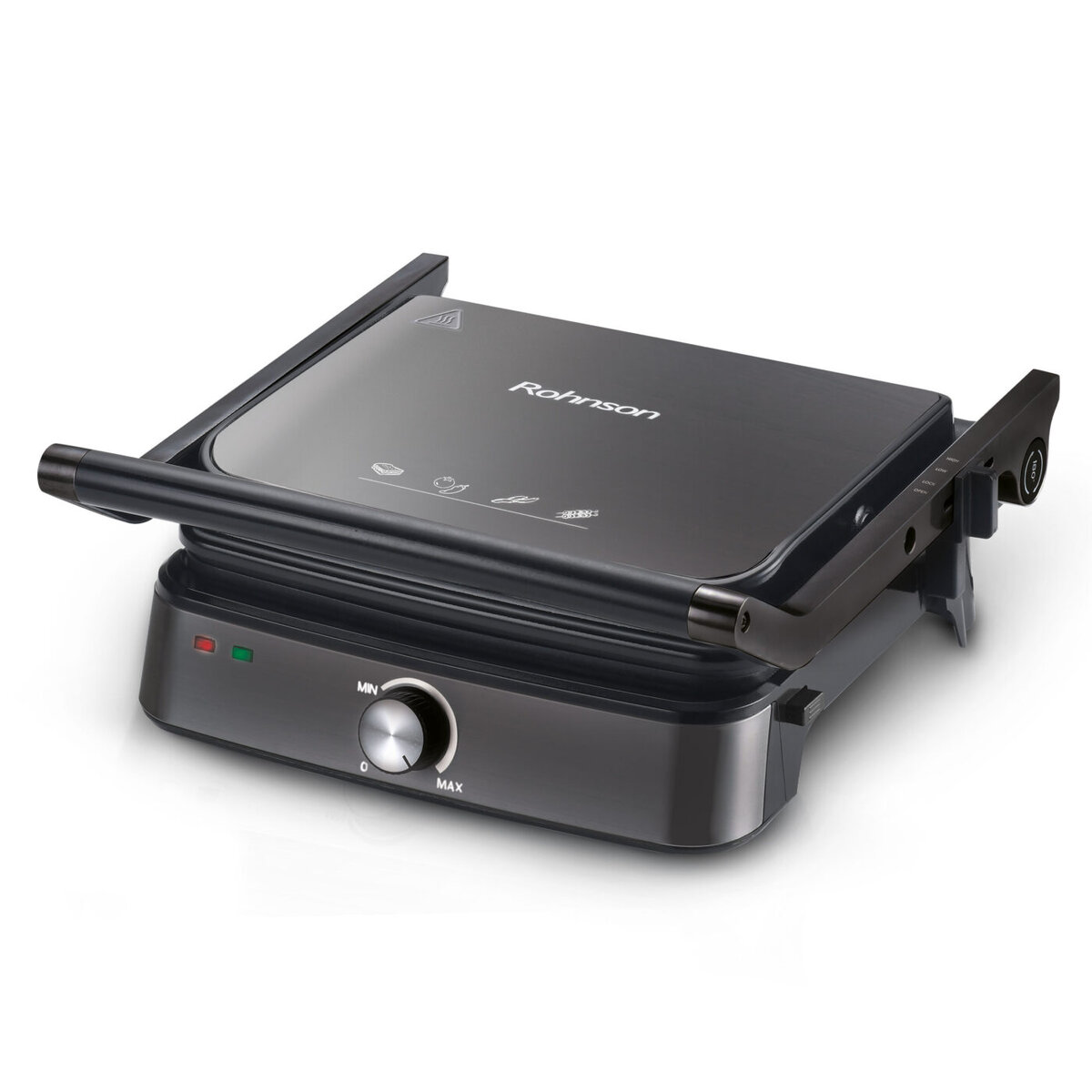 Грил преса Rohnson R-2316BR, 2000W, Незалепващо покритие, 180° отваряне, Тъмносив — оферта от potrebno.bg