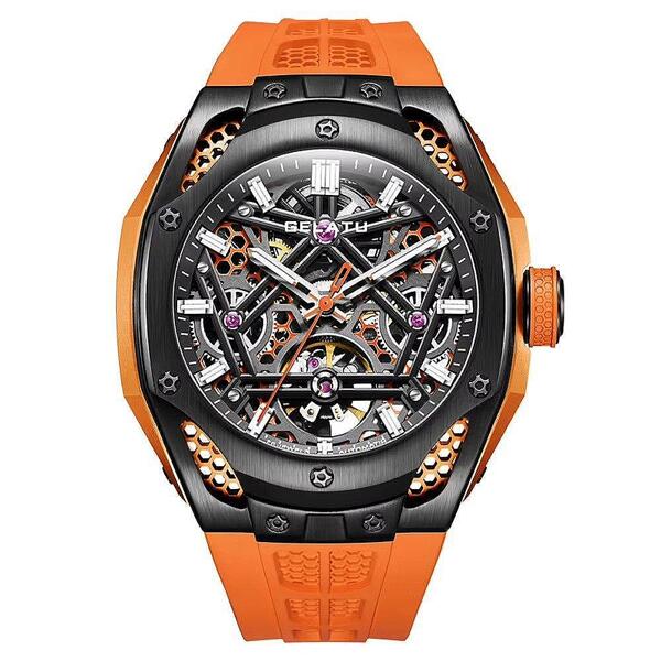 Мъжки часовник GELATU Casual Sport, Автоматичен, Силиконова каишка, Оранжев — оферта от nubi.bg