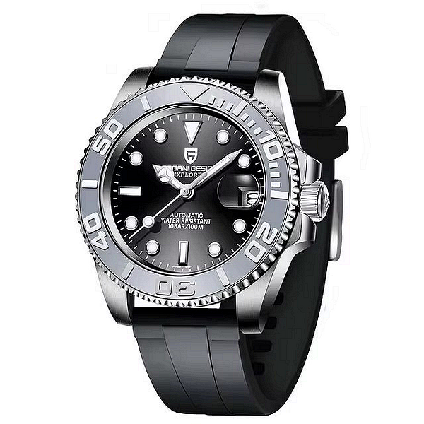 Мъжки часовник Pagani Design Yachmaster, Механичен, Силиконова каишка, Черен / Сив — оферта от nubi.bg