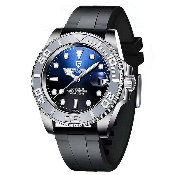 Мъжки часовник Pagani Design Yachmaster, Механичен, Силиконова каишка, Сив / Син — оферта от nubi.bg