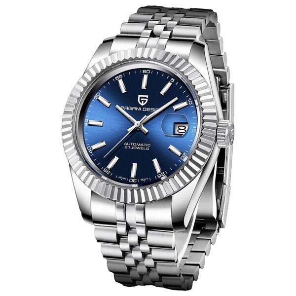 Мъжки часовник Pagani Design Krypsis, Автоматичен, Неръждаема стомана, Сребрист / Син — оферта от nubi.bg