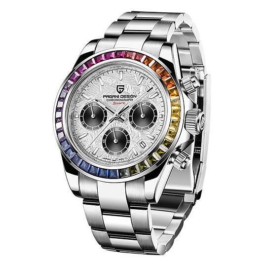 Мъжки часовник Pagani Design Scopic, Кварцов, Неръждаема стомана, Хронограф, Черен / Многоцветен — оферта от nubi.bg