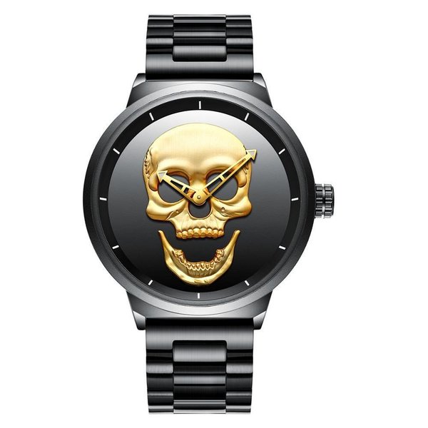 Мъжки часовник Biden Skull, Неръждаема стомана, Златист — оферта от nubi.bg
