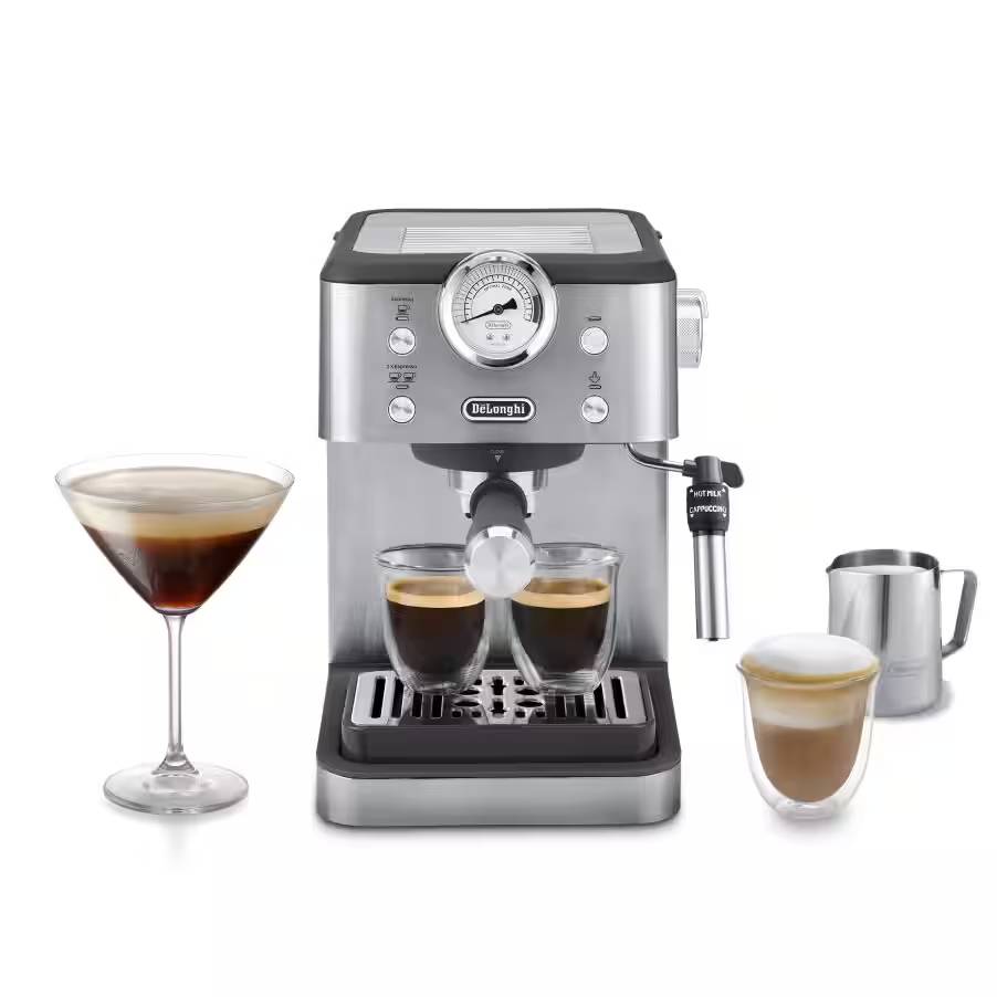 Еспресо машина De'Longhi Linea Classic EM450.M, 1325W, 15bar, 1.7L резервоар, съвместимост с ESE, Инокс — оферта от technomani.bg/