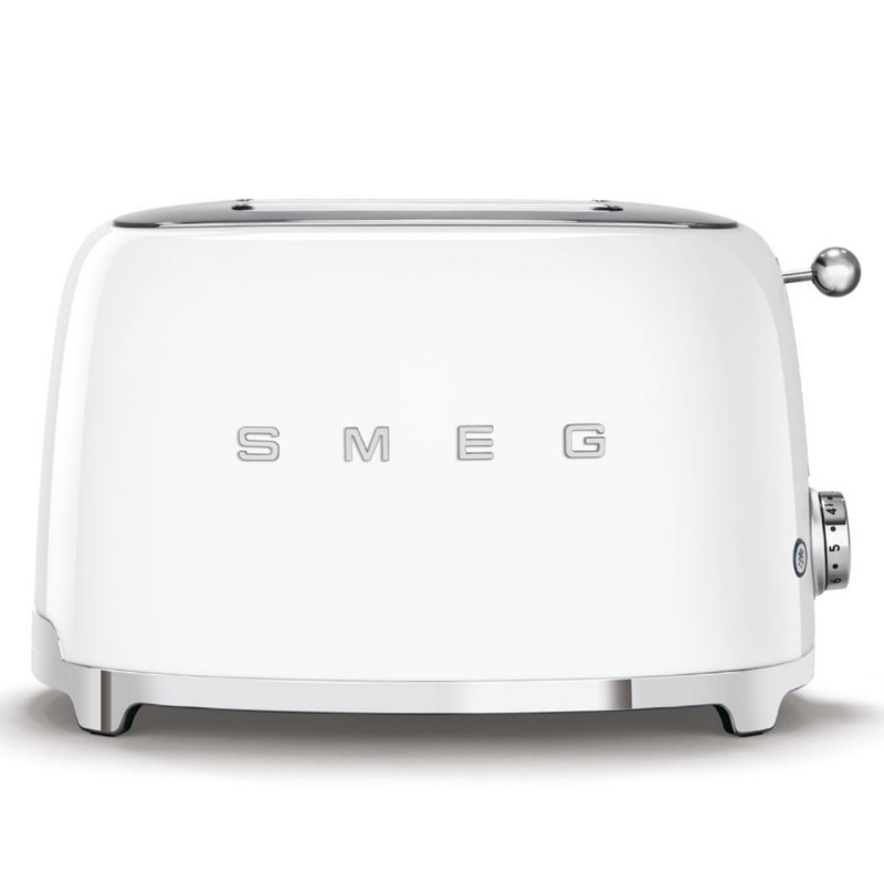 Тостер за хляб SMEG 50's Style TSF01WHEU, 950W, 2 филии, 6 нива, Тавичка за трохи, Вграден кабел, Неръждаема стомана, Бял — оферта от alleop.bg