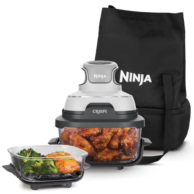 Фритюрник с горещ въздух 4в1 Ninja CRISPi FN102EU, 1700W, 3.8 + 1.4 л, 70-185°C, TempWare, Керамични плочи, Без PFAS, Преносим дизайн, Бял — оферта от alleop.bg