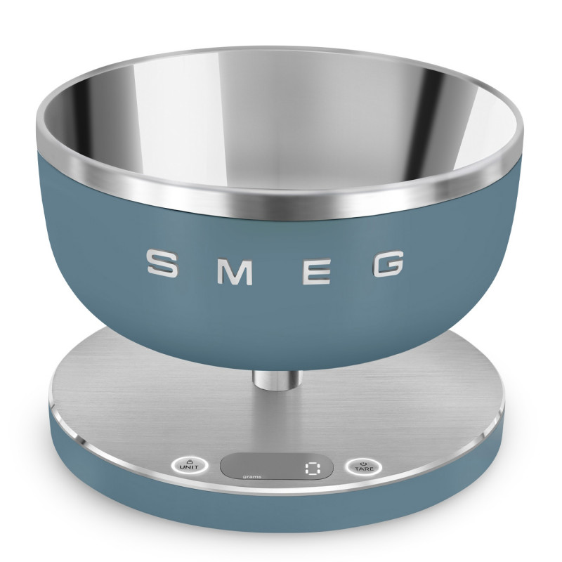 Кухненска везна Smeg Collezione KSC01SBMWW, До 5 кг/5 л, ТАРА, LED дисплей, Противоплъзгаща се основа, Автономия до 36 часа, Буреносно синьо — оферта от alleop.bg