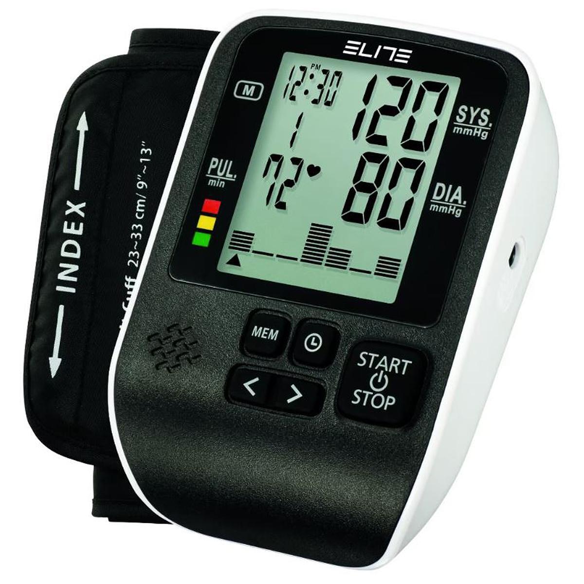 Апарат за кръвно ELITE BPM-889A, Осцилометричен, LCD дисплей, Памет за 99 измервания, Калъф за съхранение, Черен/Бял — оферта от potrebno.bg