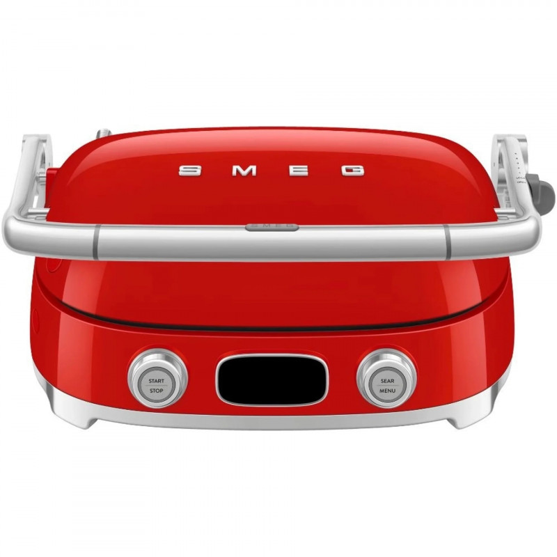Многофункционален грил SMEG 50's Style MGF01RDEU, 2100W, 60-230°C, 3 програми, Керамично покритие, Тава за отцеждане, Звуков сигнал, Таймер, Червен — оферта от alleop.bg