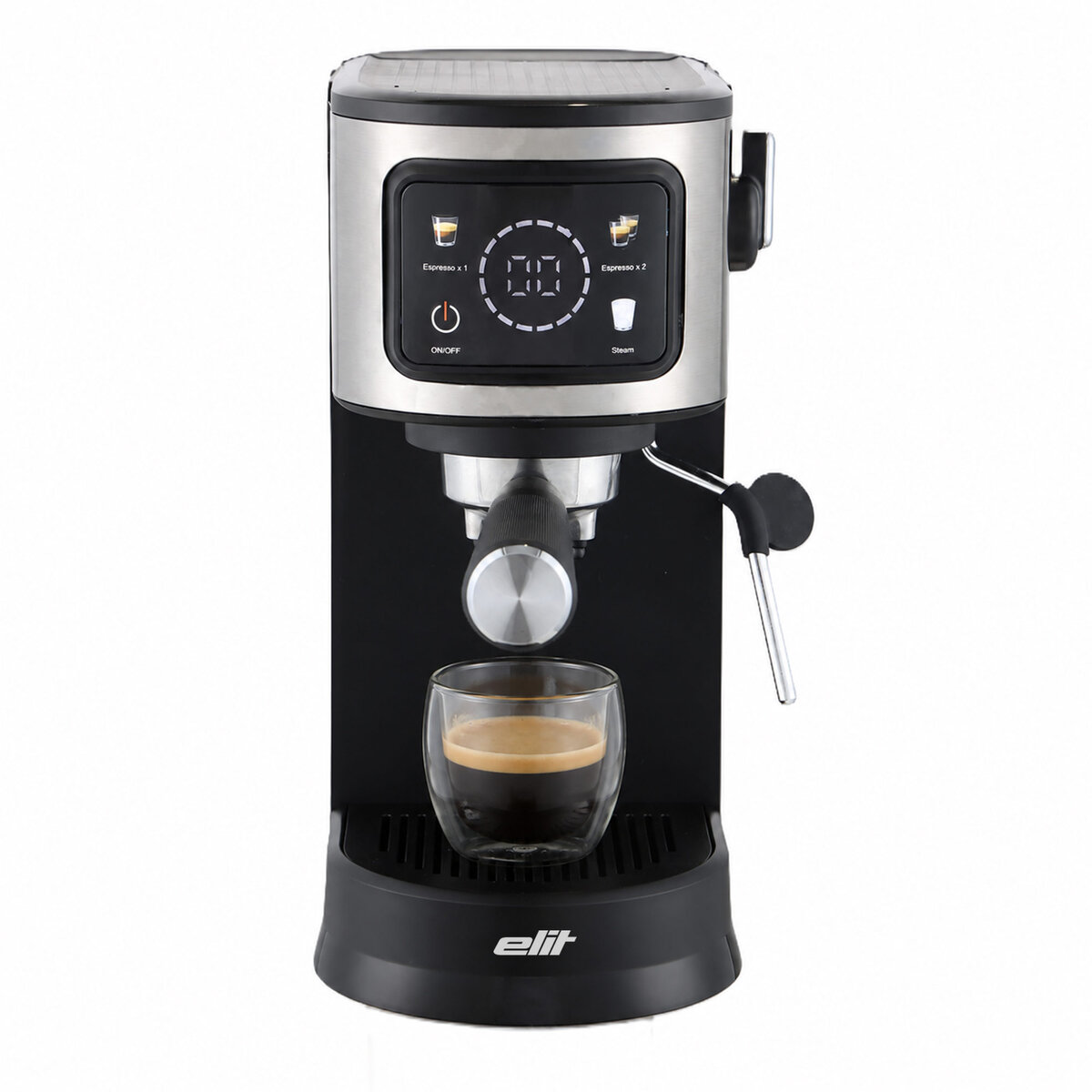 Еспресо машина Elit Estratto ECM-26, 1500W, 15bar, Сензорен екран, 1.2L резервоар, Дюза за пара, Черен/Сребрист — оферта от potrebno.bg