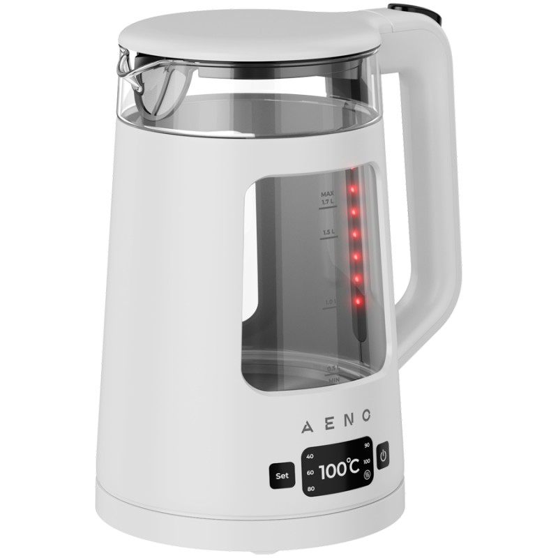 Електрическа кана AENO EK6 AEK0006, 2200W, 1.7 л, 40-100°C, STRIX, LED, Двойна стена, Филтър, 360° основа, Бял — оферта от alleop.bg
